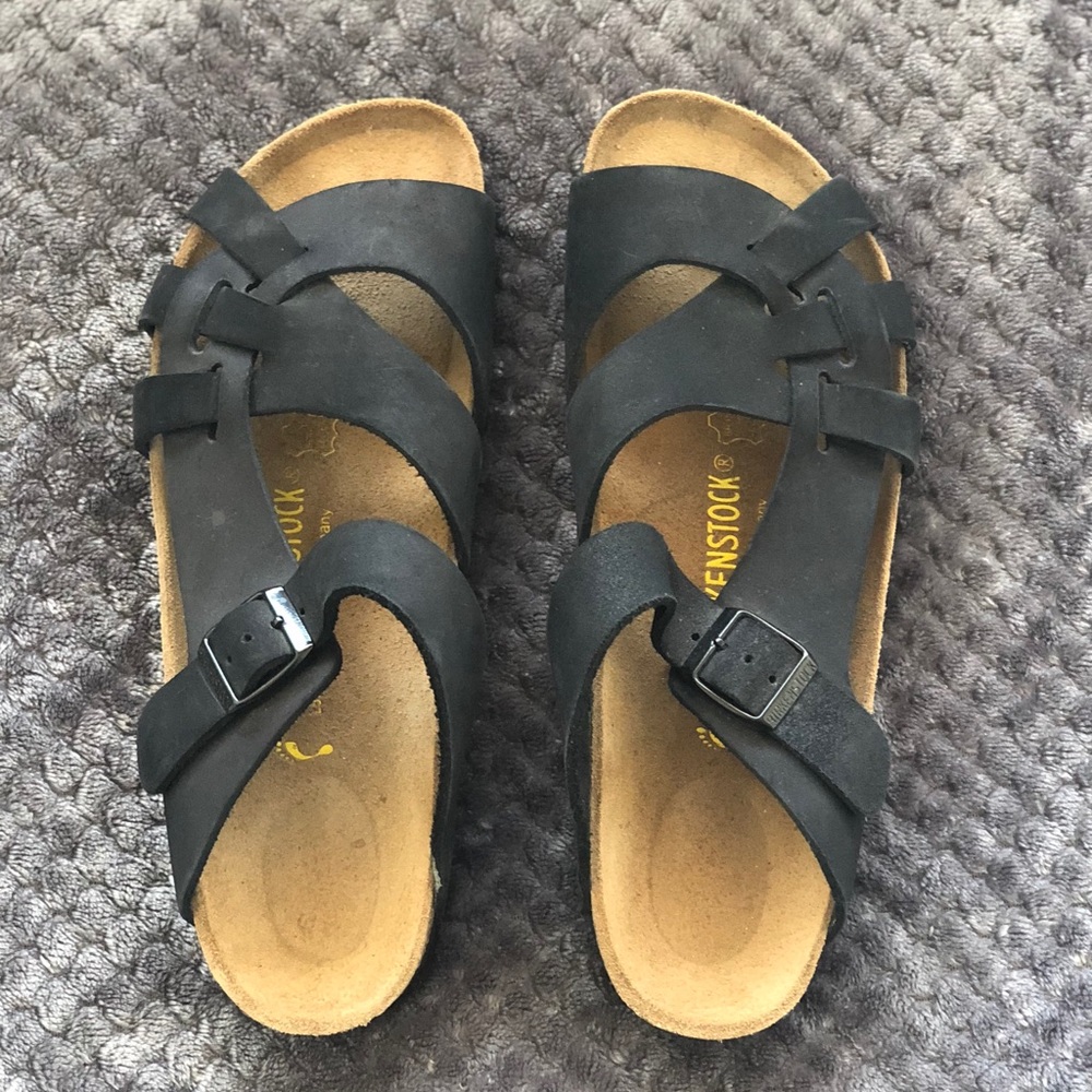 Birkenstock sandals with multiple black straps